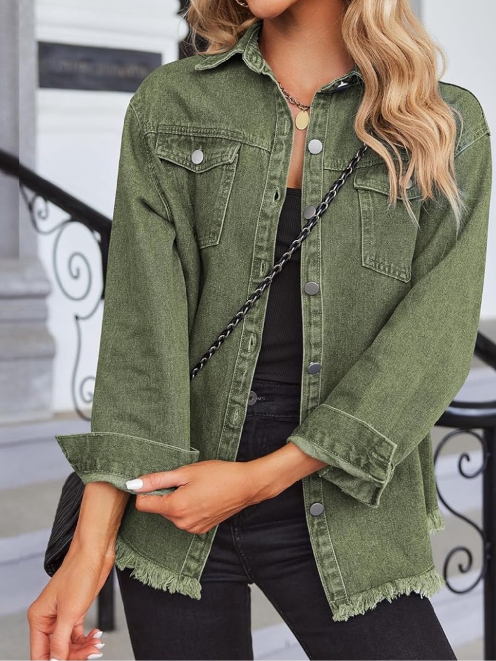 🍃 Zeagoo Green Denim Boyfriend Shacket. Size L.